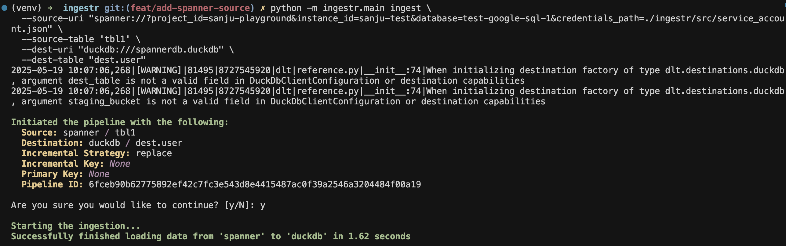GCP Spanner Ingestion Example